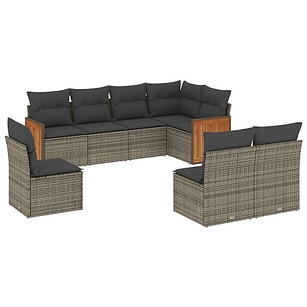 vidaXL 8-tlg Garten-Sofagarnitur mit Kissen Grau Poly Rattan 3260128 günstig online kaufen