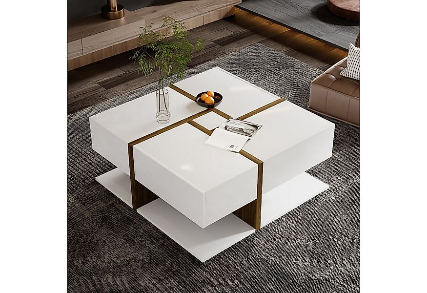 Merax Couchtisch mit versteckten Schubladen, Beistelltisch mit geometrische günstig online kaufen