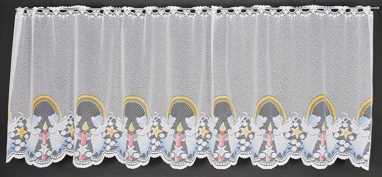 Gardinen Kranzusch Scheibengardine Weihnachten Engel Kerze, Stangendurchzug günstig online kaufen