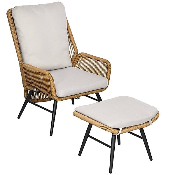 Outsunny Sitzgruppe Rattan Relaxsessel mit Fußhocker, günstig online kaufen