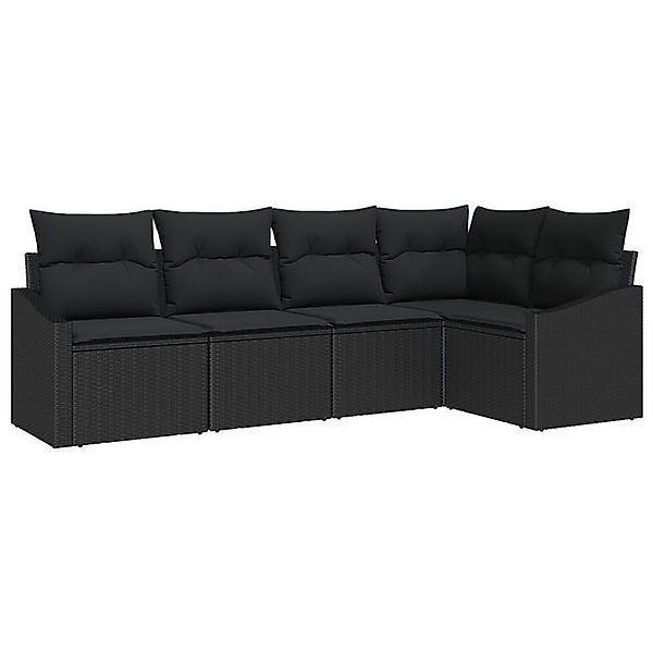 vidaXL Loungesofa 5-teiliges Garten Esstisch Set mit Kissen schwarzes Poly- günstig online kaufen