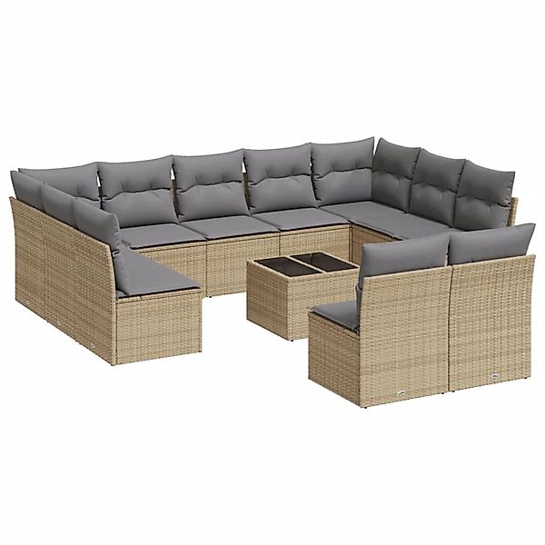 vidaXL 12-Tlg Garten-Sofagarnitur mit Kissen Beige Poly Rattan 3218359 günstig online kaufen