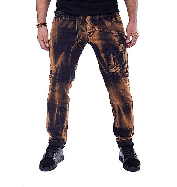 KINGZ Regular-fit-Jeans Designer Herren Jeans mit Stickereien Braun W32/L34 günstig online kaufen
