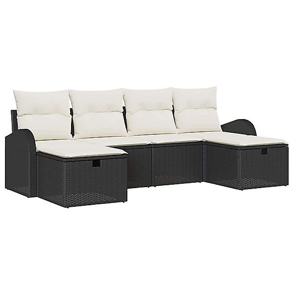 vidaXL Garten-Sofa-Set mit Kissen 6-Tlg Schwarz Poly Rattan 3360448 günstig online kaufen