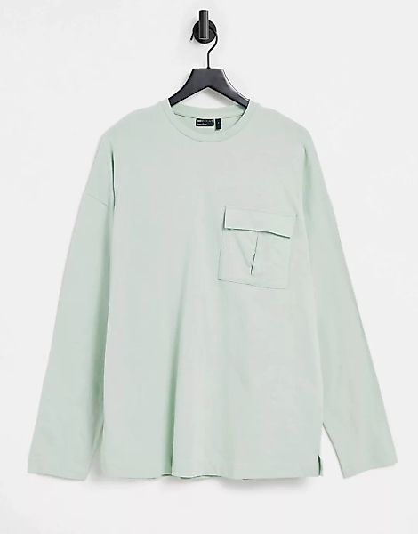 ASOS DESIGN – Schweres, langärmliges Oversize-T-Shirt in Pastellgrün mit Ut günstig online kaufen