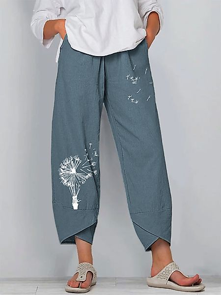 Blumendruck Elastic Waist Loose Casual Pants für Damen günstig online kaufen