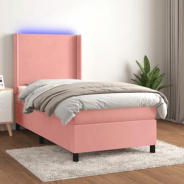 Vidaxl Boxspringbett Mit Matratze & Led Rosa 100x200 Cm Samt günstig online kaufen
