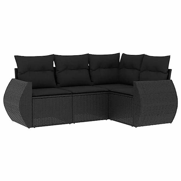 vidaXL 4-Tlg Garten-Sofagarnitur mit Kissen Schwarz Poly Rattan 3253642 günstig online kaufen