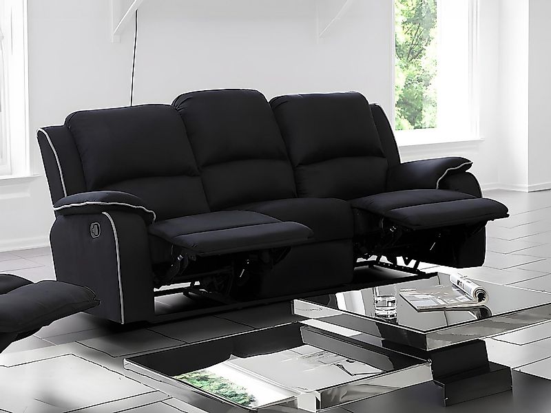 Relaxsofa 3-Sitzer - Microfaser - Schwarz - HERNANI günstig online kaufen