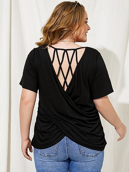 YOINS Plus Größe Rückenfreies Design Criss-Cross Cut Out Short Sleeves T-Sh günstig online kaufen