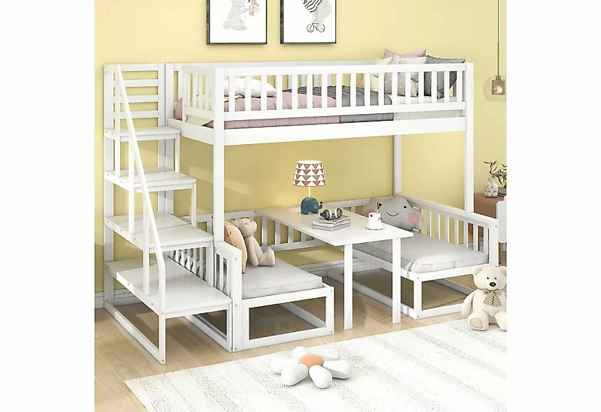 MODFU Etagenbett mit Treppe, mit verstellbarem Tisch, mit Holzsofa (Kinderb günstig online kaufen
