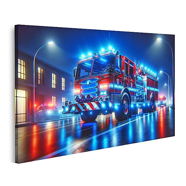 islandburner Leinwandbild Spektakuläres Feuerwehrauto Mit Blaulicht günstig online kaufen
