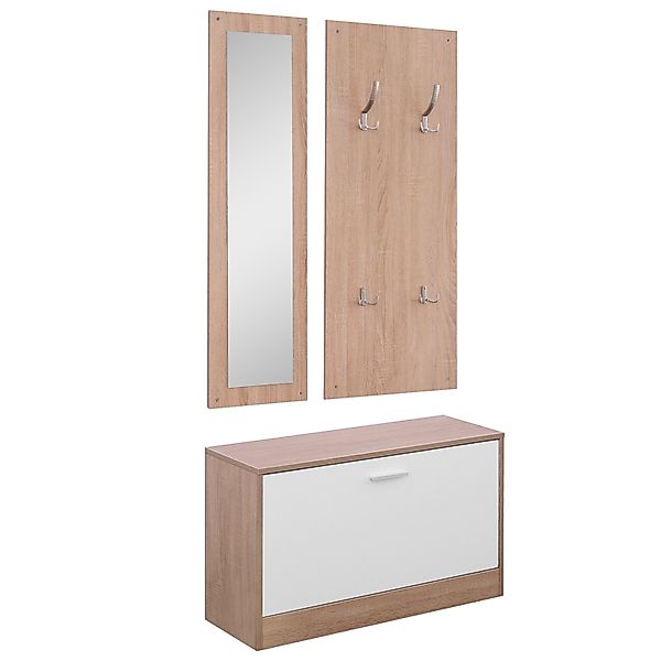 HOMCOM 3-teiliges Garderoben-Set Flurgaderobe mit Schuhschrank Garderobe Wa günstig online kaufen