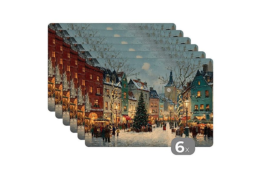 MuchoWow Platzset Weihnachtliche Atmosphäre - City Square - Farbenfroh, (6- günstig online kaufen