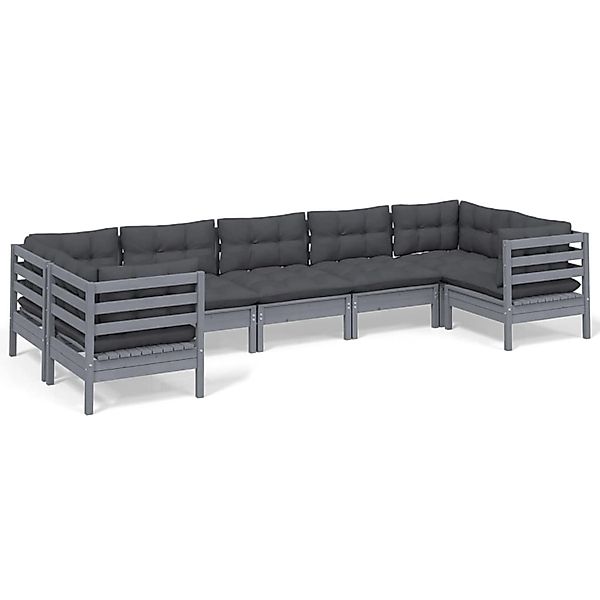 vidaXL 7-tlg Garten-Lounge-Set mit Kissen Grau Kiefernholz Modell 8 günstig online kaufen