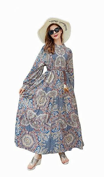 AUKUU Sommerkleid Bohemian Frühjahrs Langarmkleid, große Größen, Retro-Druc günstig online kaufen