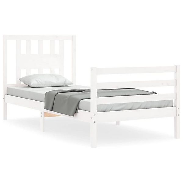 vidaXL Bettgestell, Massivholzbett mit Kopfteil Weiß 90x200 cm günstig online kaufen