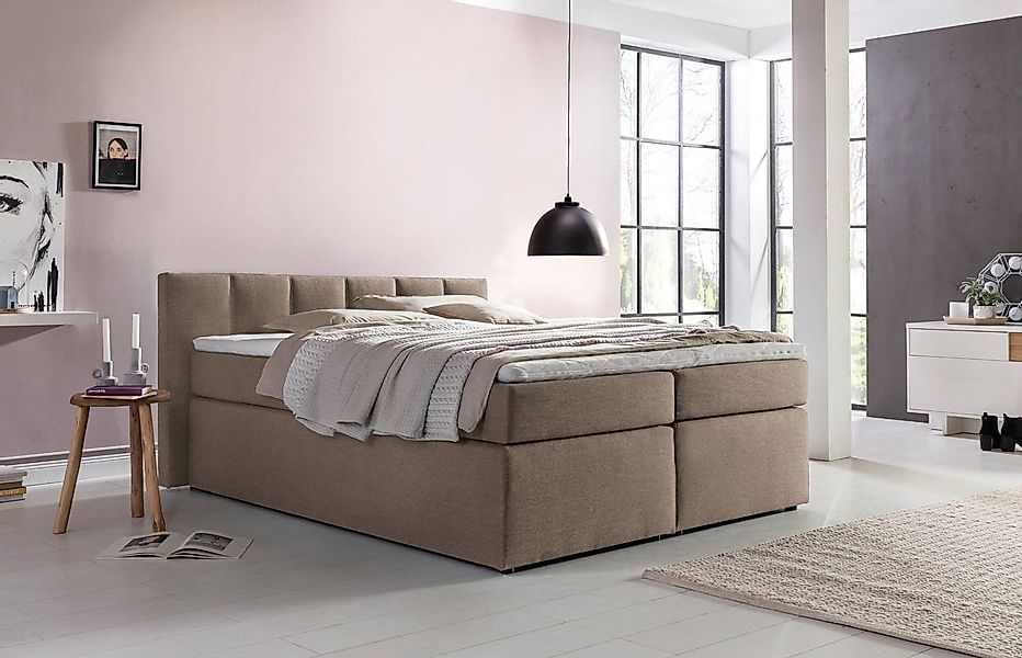 Möbelfreude Boxspringbett Boxspringbett Bea mit niedrigem Kopfteil Beige... günstig online kaufen