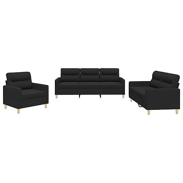 vidaXL Sofa, 3-tlg. Sofagarnitur mit Kissen Schwarz Stoff günstig online kaufen