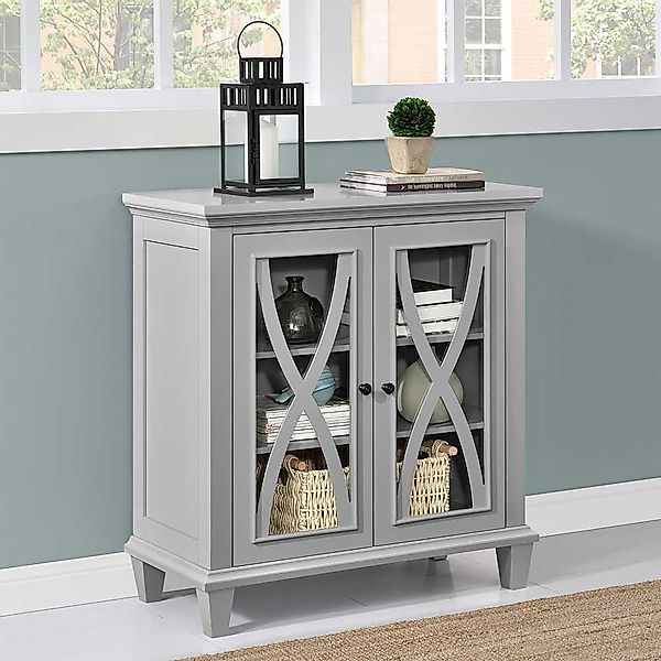 Vintage Style Vitrine in Grau zwei Glastüren günstig online kaufen