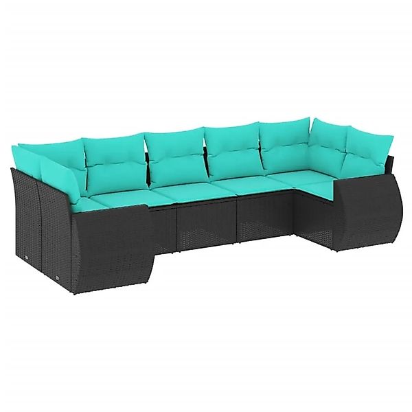 vidaXL 7-Tlg Gartensofa-Set mit Kissen Schwarzes Polyrattan 3221786 günstig online kaufen