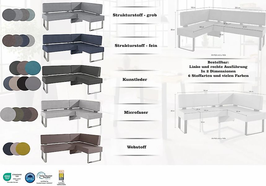 Home affaire Eckbank "Rab", in 2 Breiten (180 oder 200 cm), Bezug in versch günstig online kaufen