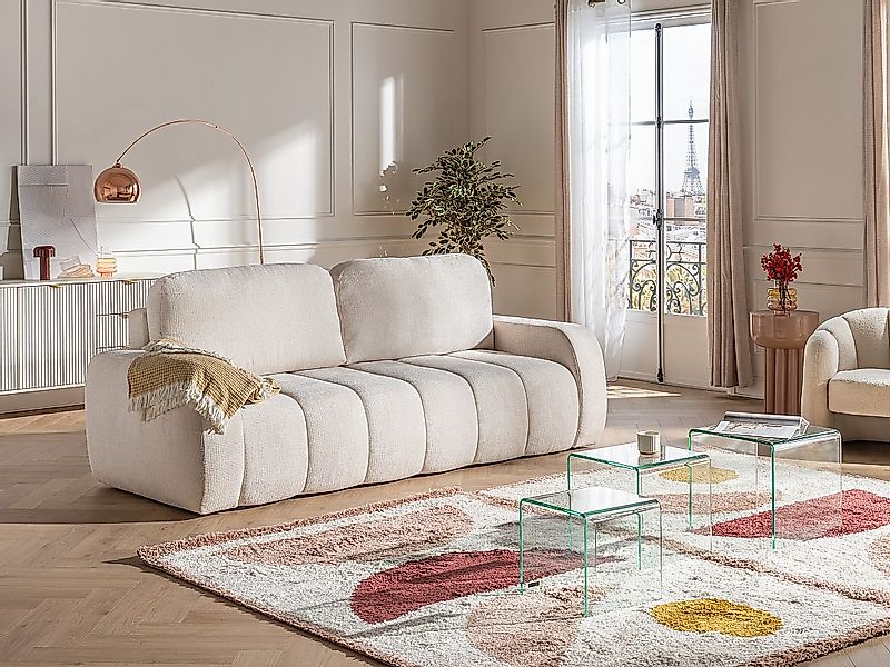 3-Sitzer Schlafsofa aus Chenille-Stoff – Beige – TALIVO günstig online kaufen
