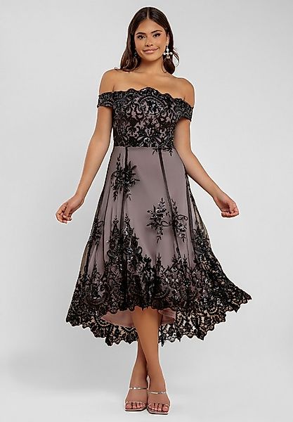Goddiva Midikleid Bardot Sequin & Lace High Low Midi knielang günstig online kaufen