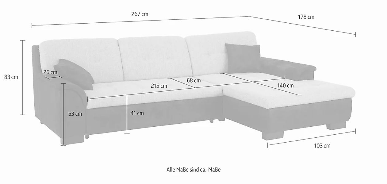 Home affaire Ecksofa »Bergen zeitlos & elegant, Breite 267cm, L-Form« wahlw günstig online kaufen