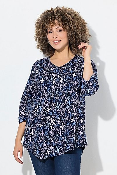 Ulla Popken T-Shirt Shirt Zierfalten A-Linie V-Ausschnitt 3/4-Arm günstig online kaufen