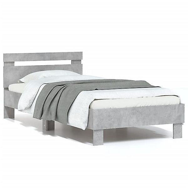 vidaXL Bettgestell, Bettrahmen mit Kopfteil Betongrau 75x190 cm Holzwerksto günstig online kaufen