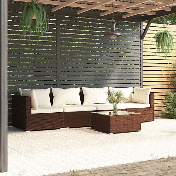Vidaxl 5-tlg. Garten-lounge-set Mit Kissen Poly Rattan Braun günstig online kaufen