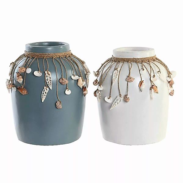Vase Dkd Home Decor Blau Weiß Bambus Muscheln (2 Stück) (20 X 20 X 26 Cm) günstig online kaufen