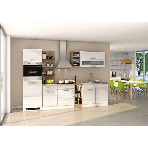 Held Möbel Küchenzeile Mailand 300 cm Weiß Hochglanz-Weiß Matt ohne E-Gerät günstig online kaufen
