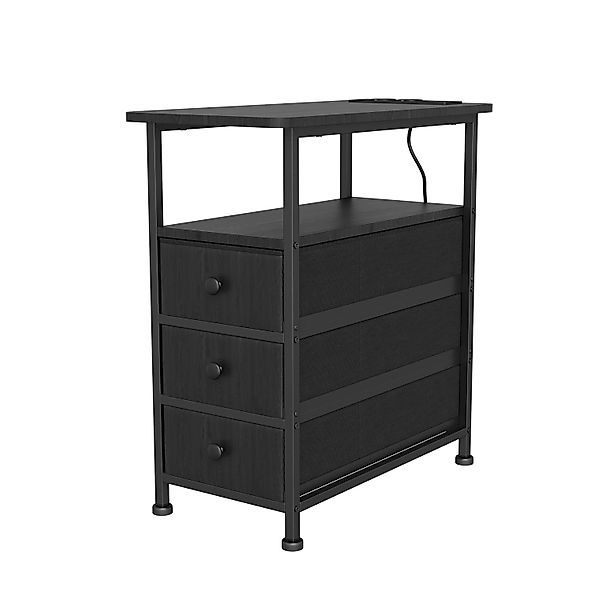 PXloue Beistelltisch Nachttisch mit Ladestation und 3 Schubladen 60x30x62cm günstig online kaufen