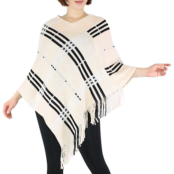 dy_mode Strickponcho Damen Strick Poncho Kariert Fransenponcho Überwurf Cap günstig online kaufen