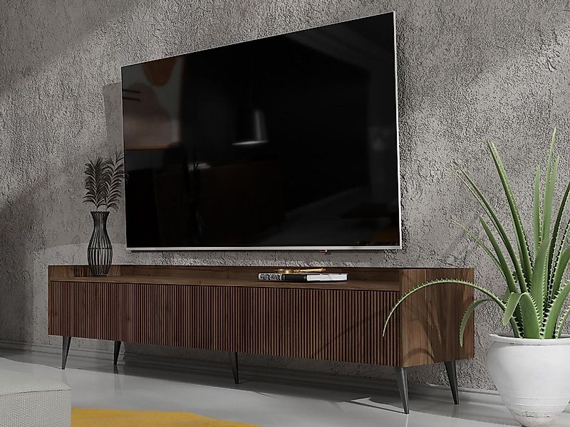 Compleo TV-Schrank dreitürig, Japandi design, Lamellenoptik MODE 180 cm bre günstig online kaufen