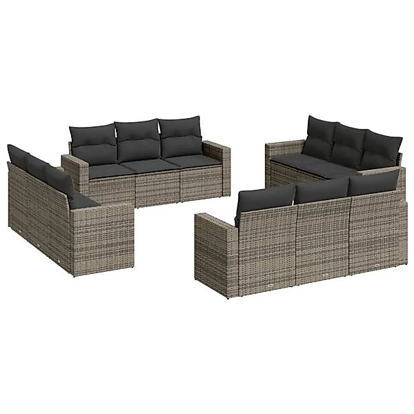 vidaXL 12-Tlg Garten-Sofagarnitur mit Kissen Grau Poly Rattan 3251107 günstig online kaufen