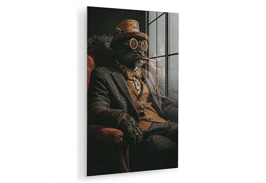 MuchoWow Acrylglasbild Katze - Anzug - Orange - Zigarre, Inkl. Aufhängung, günstig online kaufen