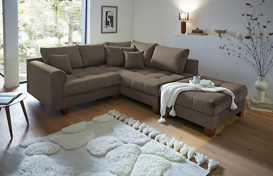 Home affaire Ecksofa »Rice L-Form, B: 216 cm« Set: Sofa & Hocker, mit 3 Zie günstig online kaufen