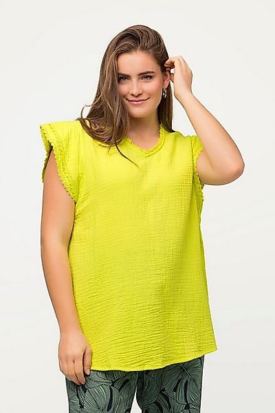 Ulla Popken Druckbluse Blusenshirt Musselin A-Linie V-Ausschnitt Kurzarm günstig online kaufen