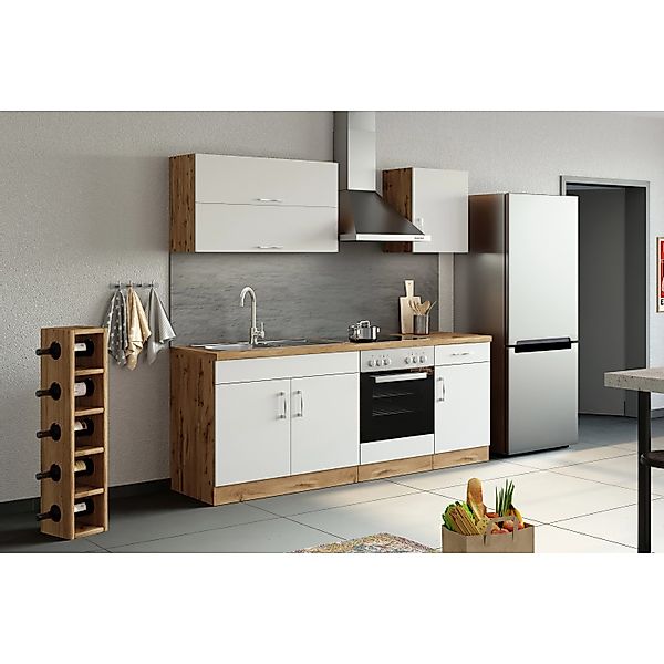 Held Möbel Küchenzeile Sorrento 210 cm Weiß-Wotaneiche günstig online kaufen