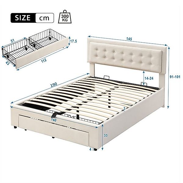 OKWISH Polsterbett Hydraulisches Stauraumbett Doppelbett (Doppelbett, mit 2 günstig online kaufen