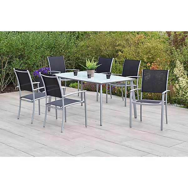 Merxx Milano Set 7-tlg. mit Gartentisch 150 x 90 cm Schwarz günstig online kaufen