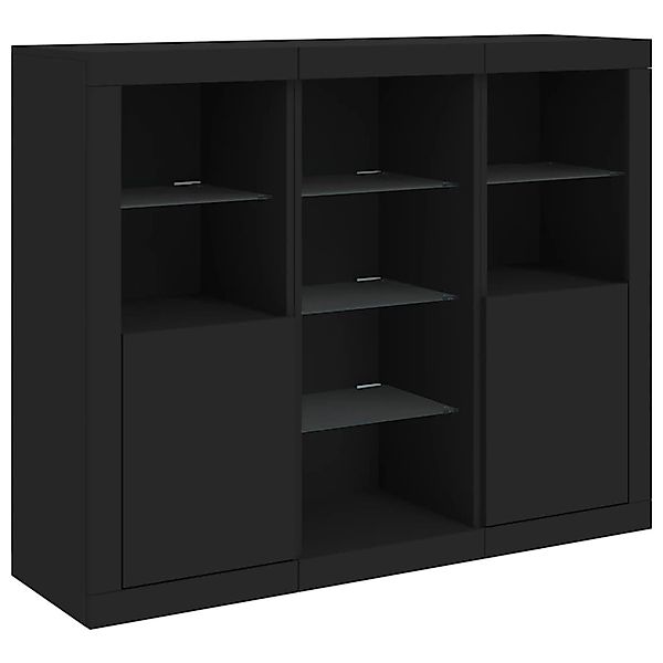 vidaXL Sideboards mit LED-Leuchten 3 Stk Schwarz Holzwerkstoff 3209122 günstig online kaufen