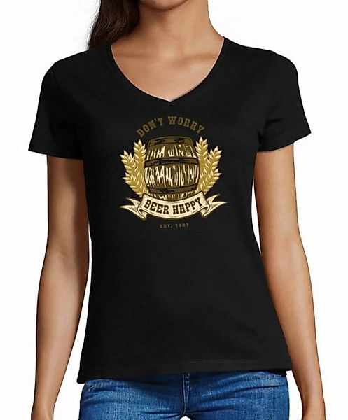 MyDesign24 T-Shirt Damen Oktoberfest Shirt - Don´t worry beer happy V-Aussc günstig online kaufen