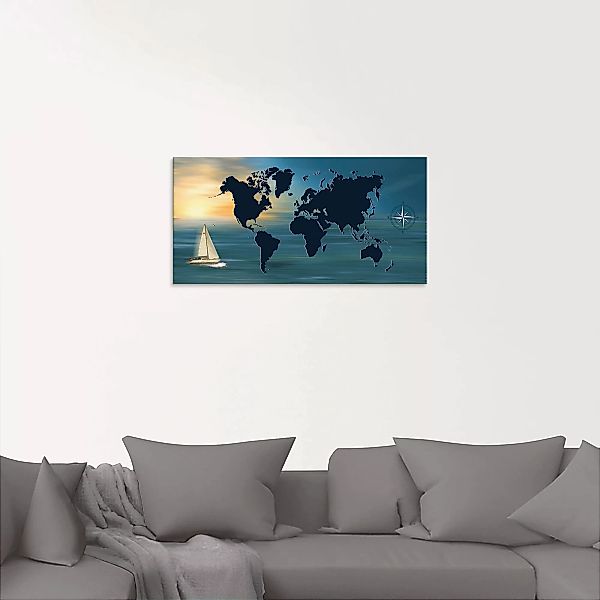 Artland Glasbild "Weltumsegelung mit Weltkarte", Landkarten, (1 St.) günstig online kaufen
