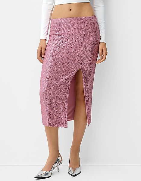 Bershka Midirock Mit Pailletten Damen L Rosa günstig online kaufen