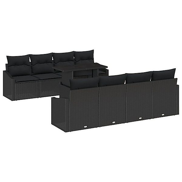 vidaXL Loungesofa 9-tlg. Garten-Sofagarnitur mit Kissen Schwarz Poly Rattan günstig online kaufen