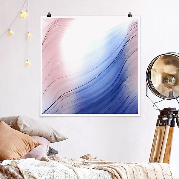 Poster Melierter Farbtanz Blau mit Rosa günstig online kaufen